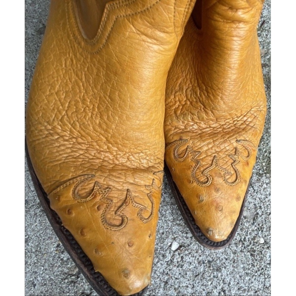 Vintage Dos De Oro Genuine Ostrich Tan Honey Western Cowboy Boots 6.5 US 25.5MX - Picture 5 of 13